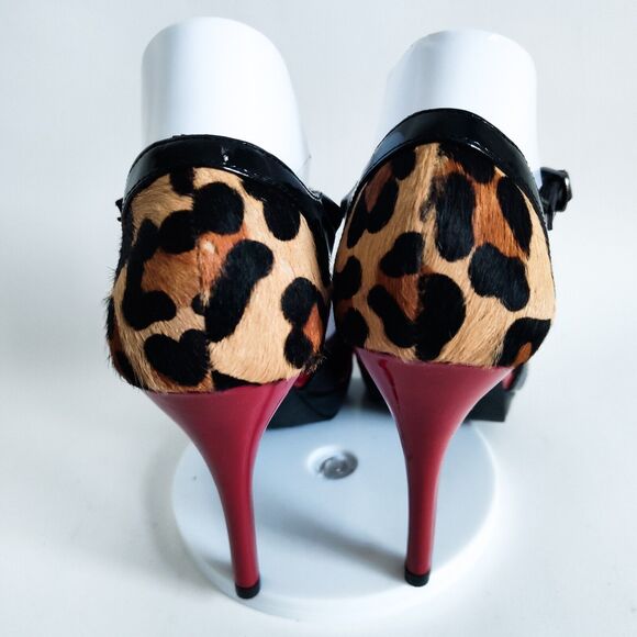 Moda Spana Leopard Strappy 4" Heels Open Toe Women's Size 7.5 T-Strap Mary Janes - Picture 6 of 10